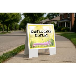 Easter Cake Display Spring Flowers Yellow Field Directional Arrows A-Frame Double Sided 23x23 in. sign in Kuwait