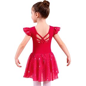 Mecceos Ballet Leotards for Girls - Toddler Butterfly Criss Cross Back Sparkle Ruffle Sleeve Star Tutu Dance Dress in Kuwait