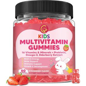Kids Methylated Multivitamin Gummies with Omega 3, Multivitamin for Kids & Teens 4+ w/L Methylfolate & B12, Calcium, Probiotics, Elderberry, 16 Vitamins for Healthy Growth, Immune Support, Sugar Free in Kuwait