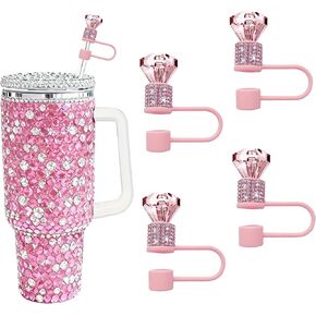 4 Pcs Sparkling Diamond Straw Topper Set, Stylish Rhinestone Straw Caps Compatible with Stanley 30oz 40oz Tumblers, Perfect Compact Gift for Women (White) in Saudi Arabia