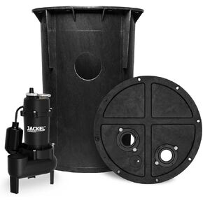 JACKEL Sewage Pump System, 1/2 HP, 108 GPM, 2" Discharge, Tethered Float Switch, 30 Gallon Basin, Gas Tight Cover in Kuwait