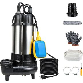 Heavy Duty Submersible Effluent Pump, Stainless Steel Housing, 10ft Power Cord, Non-Clogging Centrifugal Impeller, for Sump and Light Applications in Saudi Arabia