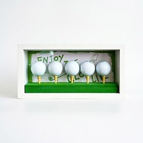 Golf Ball Display Case with Front-Opening Clear Acrylic Panel, Wall Mountable Holder with 5 Wooden Tees & Hand-Drawn Course Background, Green Felt Base for Memorabilia in Kuwait