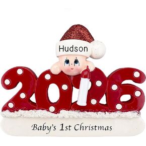 زخرفة الطفل الشخصية 2025 | تخصيص مجاني لمدة 24 ساعة | زينة عيد الميلاد الأولى للطفل محفورة بالليزر للشجرة | هدية مخصصة ملفوفة تذكار السنة الزرقاء لحديثي الولادة in Kuwait