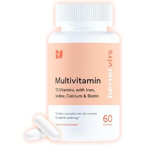 فيتامينات بيترفيت المتعددة للنساء والرجال | فيتامينات متعددة يومية للسيدات مع 13 فيتامينًا أساسيًا، الحديد واليود والكالسيوم والبيوتين | فيتامينات أ، ك2، د3، ج، ب1، ب2، ب3، ب5، ب6، ب7، ب9، ب12 | 60 كبسولة in Kuwait