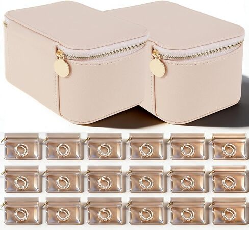 Jewelry Box Organizer Portable Case with 8 Jewelry Bags PU Leather Travel Practical Storage Holder Box for Ring Necklace (Pink 4pcs) in Kuwait