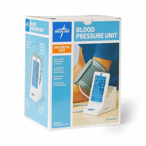 جهاز قياس ضغط الدم الرقمي التلقائي من ميدلاين إيليت بجانب السرير مع سوار ذراع علوي عالمي (يناسب الأذرع من 22 إلى 42 سم)، ومحول تيار متردد وبطاريات، ومنبه وشاشة عرض خلفية كبيرة جدًا in Kuwait