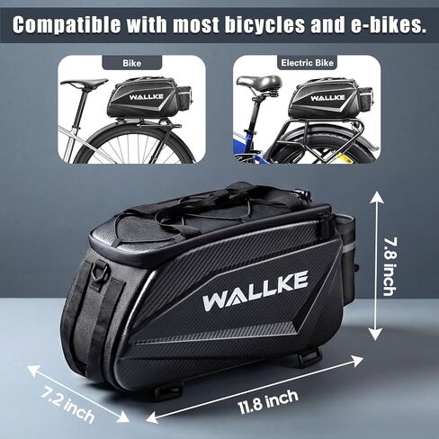 حقيبة الدراجة ذات الغلاف الصلب من Wallke، حقيبة الدراجة الإلكترونية سعة 12 لتر للرف الخلفي للدراجة، حقيبة سرج الدراجة المقاومة للماء مع عاكس / حزام الكتف / غطاء المطر، سلال الدراجة للركاب وركوب الدراجات والسفر Wallke Ebike H9 Ultra H7 in Kuwait