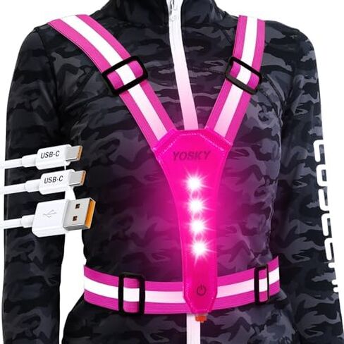 YOSKY 8 LED تشغيل عاكس والعتاد قابلة للشحن قابل للتعديل تشغيل أضواء سترة سلامة ليلة سترة عاكسة للنساء الرجال الاطفال in Kuwait