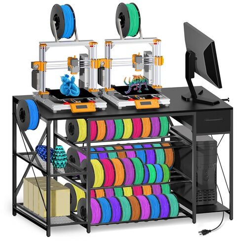 3D Printer Stand with Charging Station, Large 4-Tier 3D Printer Table with Filament Storage and Storage Drawer,Filament Rack,Heavy Duty 3D Printer Desk for Workshop,Office and Garage,Brown in Saudi Arabia