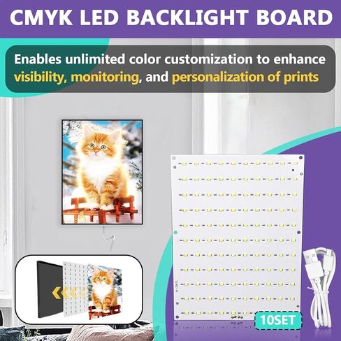 10 مجموعات من لوحة الإضاءة الخلفية LED CMYK متوافقة مع طابعة Bambu Lab P1/X1/A1 ثلاثية الأبعاد، لوحة PCB Lithophane مع كابل توصيل USB، مشاريع طباعة ثلاثية الأبعاد DIY in Kuwait