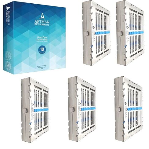 ARTMAN Instrument Heavy Duty Sterilization Cassette Tray for 10 Instruments Rack Premium Design Dental Surgical lab 7.25"X5.75"X1.4" (Pack of 5) in Saudi Arabia