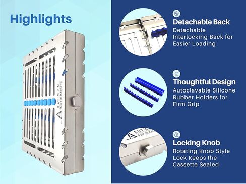 ARTMAN Instrument Heavy Duty Sterilization Cassette Tray for 10 Instruments Rack Premium Design Dental Surgical lab 7.25"X5.75"X1.4" (Pack of 5) in Saudi Arabia