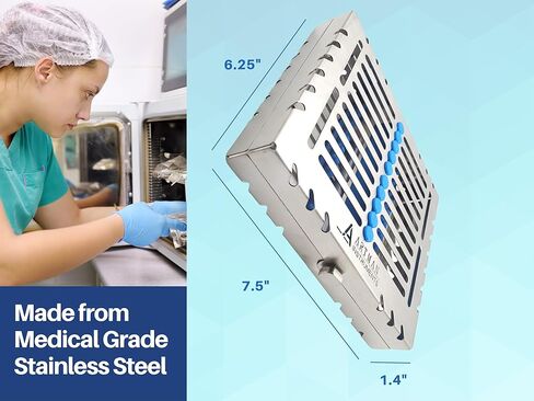 ARTMAN Instrument Heavy Duty Sterilization Cassette Tray for 10 Instruments Rack Premium Design Dental Surgical lab 7.25"X5.75"X1.4" (Pack of 5) in Saudi Arabia