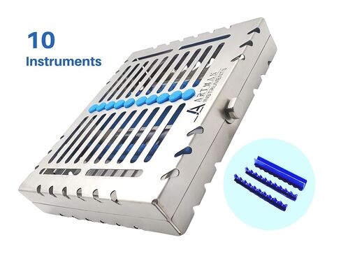 ARTMAN Instrument Heavy Duty Sterilization Cassette Tray for 10 Instruments Rack Premium Design Dental Surgical lab 7.25"X5.75"X1.4" (Pack of 5) in Saudi Arabia