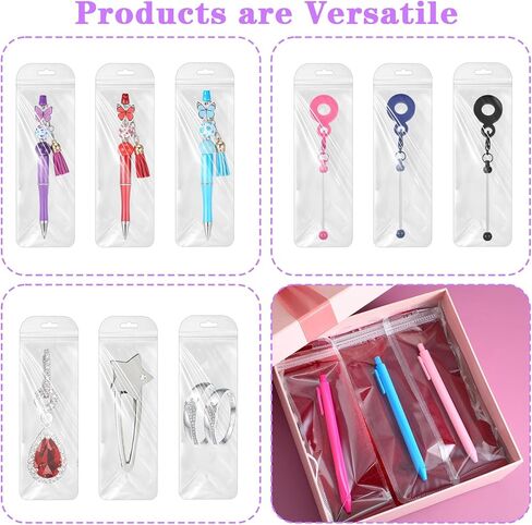 100 Pcs Beadable Pen Packaging Bags Clear Resealable Bags for Small Business, Jewelry, Lipgloss, Candy, and Cosmetic Storage 2.76 x 8.66 inches in Saudi Arabia