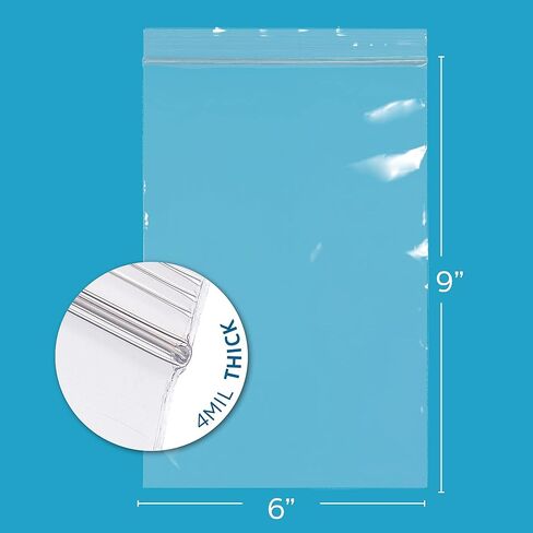 6" x 9" Heavy-Duty Zip Bags - 1000 Count - Clear Plastic Reclosable Zipper Baggies, 4 Mil Thick Freezer Storage Poly Bags with Resealable Zip Top Lock for Packaging Food, Tools & Sharp Objects. in Saudi Arabia