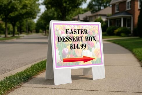 Easter Dessert Box $14.99 Spring Flowers Tulips Up Arrows A-Frame Single Sided 23x23 in. sign in Saudi Arabia