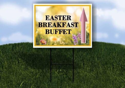 Easter Breakfast Buffet Spring Flowers Yellow Field Directional Arrows A-Frame Double Sided 23x23 in. sign in Kuwait