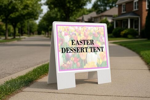 Easter Dessert Tent Spring Flowers Tulips Up Arrows A-Frame Single Sided 23x23 in. sign in Kuwait