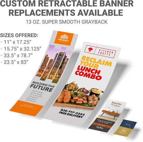 GotPrint Custom Retractable Banner Replacement Fabric, Add Text, Image, and Logo, Sign Only, Multiple Sizes, For Trade Shows, Conventions, and Retail Signage, 15.75" x 32.125" in Kuwait