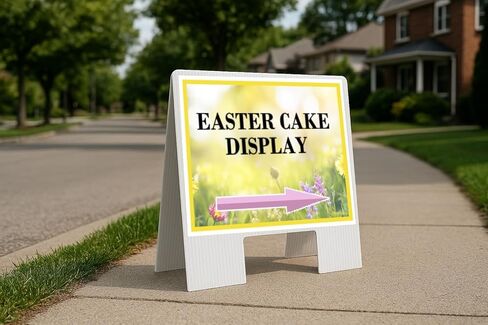 Easter Cake Display Spring Flowers Yellow Field Directional Arrows A-Frame Double Sided 23x23 in. sign in Kuwait