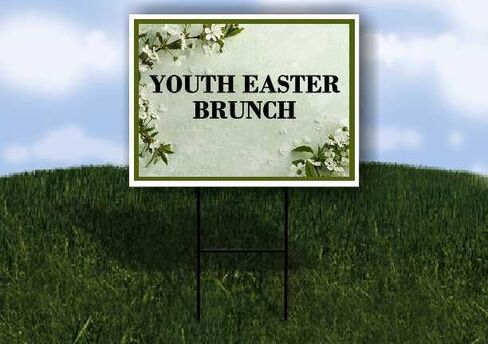 Youth Easter Brunch Spring Flowers Sage Green Directional Arrows A-Frame Double Sided 23x23 in. sign in Saudi Arabia