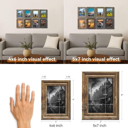 4x6 Picture Frames Set of 8,Classic American Vintage Rustic Farmhouse Style Photo Frames, High Definition Real Glass,for Tabletop or Wall Hanging in Saudi Arabia