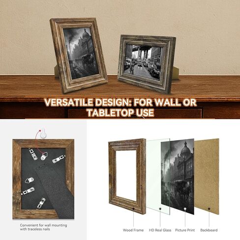 4x6 Picture Frames Set of 8,Classic American Vintage Rustic Farmhouse Style Photo Frames, High Definition Real Glass,for Tabletop or Wall Hanging in Saudi Arabia