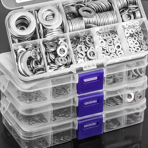 580Pcs/Box 304 Stainless Steel Flat Washer M2 M2.5 M3 M4 M5 M6 M8 M10 M12 Metal O-Ring Washer Kit Classification for Car Parts Repair in Saudi Arabia