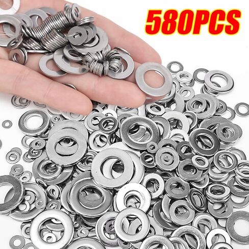 580Pcs/Box 304 Stainless Steel Flat Washer M2 M2.5 M3 M4 M5 M6 M8 M10 M12 Metal O-Ring Washer Kit Classification for Car Parts Repair in Saudi Arabia