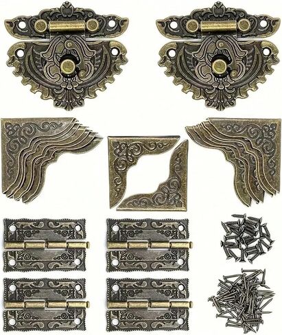 Retro Decorative Cabinet Buckle Mini Hinges and Corner Protectors with Screws 22Pcs in Saudi Arabia