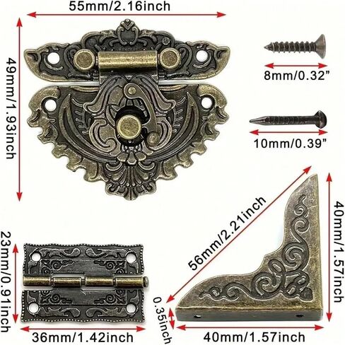 Retro Decorative Cabinet Buckle Mini Hinges and Corner Protectors with Screws 22Pcs in Saudi Arabia