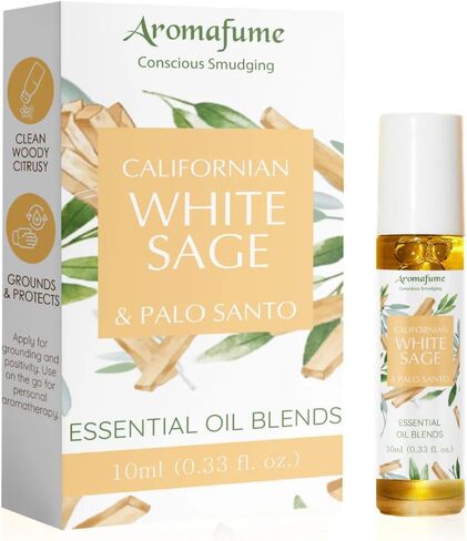 White Sage & Palo Santo Essential Oil Roll-On Blend by Aromafume | 10ml/0.33 fl oz | Aromatherapy Oil for Cleansing Negative Energy & Protection | Ethically sourced | Sage Oil for Smokeless Smudging in Saudi Arabia