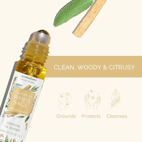 White Sage & Palo Santo Essential Oil Roll-On Blend by Aromafume | 10ml/0.33 fl oz | Aromatherapy Oil for Cleansing Negative Energy & Protection | Ethically sourced | Sage Oil for Smokeless Smudging in Saudi Arabia