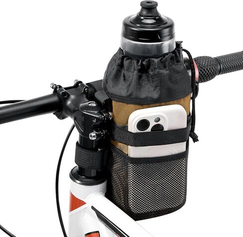 WOTOW Bike Water Bottle Holder - Universal Bike Cup Holder with Adjustable Shoulder Straps and Mesh Pockets, Insulated Drink Holders for Cruiser, Scooter, Mountain Bike & Wheelchair, Black in Kuwait