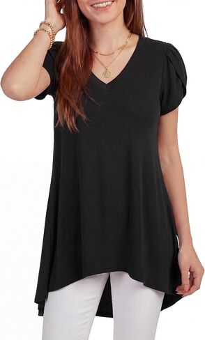 LYANER Women's V Neck High Low Hem Short Sleeve Flowy Blouse Tunic T-Shirt Top in Kuwait