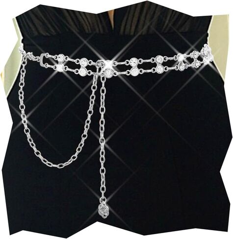 COSYDAYS Silver Rhinestone Chain Belts Sparkly Crystal Dress Belt Fashion Waist Accessories for Women in Saudi Arabia