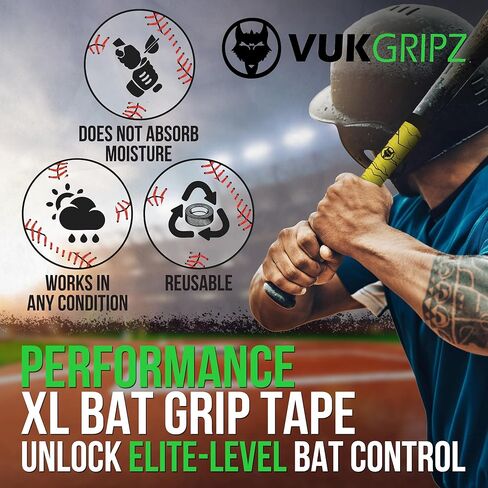 شريط قبضة مضرب البيسبول VukGripz XL - غير لزج، قائم على الاحتكاك، ملتف للرطوبة للخفافيش الخشبية - أطول 6 بوصات للمقابض السميكة - مقابض مضرب الكرة اللينة المصنوعة في الولايات المتحدة الأمريكية (أصفر قديم) in Saudi Arabia