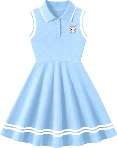 Girl's Sleeveless Dress Sport Polo Dress Cute Pattern Casual Outfits Sundress for Kids 2-7 in Saudi Arabia