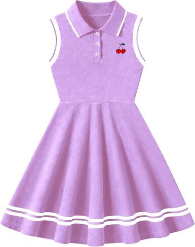 Girl's Sleeveless Dress Sport Polo Dress Cute Pattern Casual Outfits Sundress for Kids 2-7 in Saudi Arabia