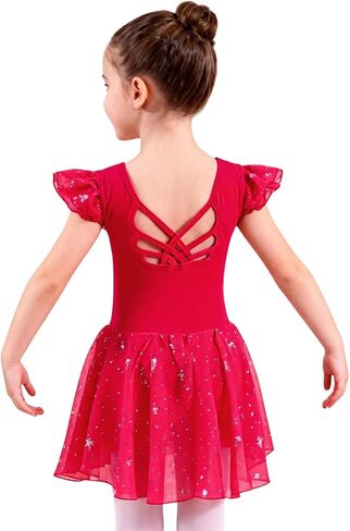 Mecceos Ballet Leotards for Girls - Toddler Butterfly Criss Cross Back Sparkle Ruffle Sleeve Star Tutu Dance Dress in Kuwait