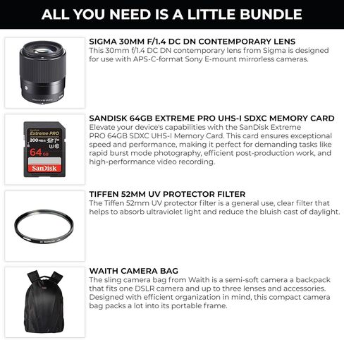 Sigma 30mm F1.4 Contemporary DC DN Lens for Sony E-Mount APS-C Mirrorless Camera - Professional Wide-Angle Prime Lens with Elgato Cam Link 4K HDMI Capture Device for Streaming & Recording, Bundle Kit in Saudi Arabia