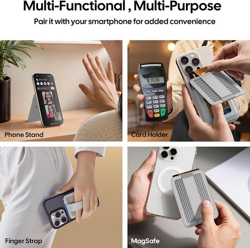For MagSafe wallet stand with Grip, Magnetic Phone Wallet, Magnetic wallets for iPhone 17/16/15/14/13/12 series, Only 1-2 cards, carbon fiber card holder, RFID Blocking, Grey in Saudi Arabia
