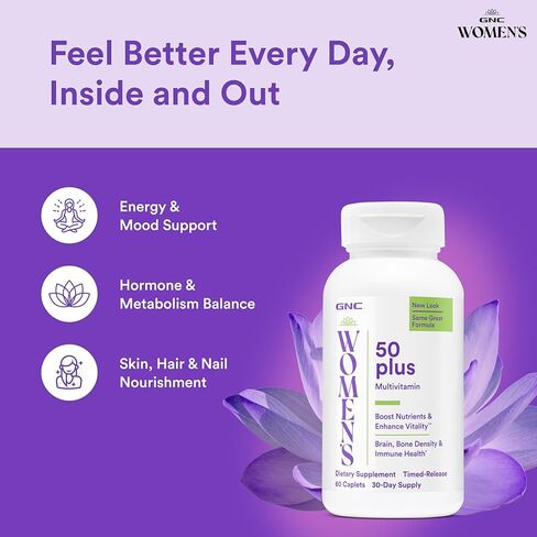 GNC Women's 50 Plus Multivitamin - Women's Multivitamin for Complete Nutrition - Clinically-Backed Dietary Supplement - High-Potency - Monthly Vitamin Supply - 60 Count (30 Servings) in Saudi Arabia