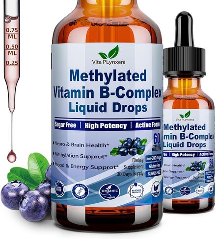 ميثيل ب المركب قطرة سائلة كاملة 9 في 1 ميثيل ب فيتامينات ث. B12 ميثيلفولات إينوزيتول كولين TMG فيتامين C E، مركب B الفائق ميثيل لدعم MTHFR، مزاج الطاقة، صحة الأعصاب والدماغ in Kuwait