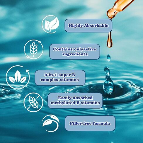 ميثيل ب المركب قطرة سائلة كاملة 9 في 1 ميثيل ب فيتامينات ث. B12 ميثيلفولات إينوزيتول كولين TMG فيتامين C E، مركب B الفائق ميثيل لدعم MTHFR، مزاج الطاقة، صحة الأعصاب والدماغ in Kuwait
