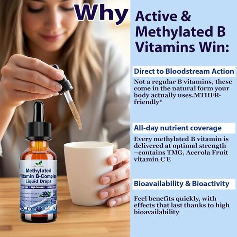 ميثيل ب المركب قطرة سائلة كاملة 9 في 1 ميثيل ب فيتامينات ث. B12 ميثيلفولات إينوزيتول كولين TMG فيتامين C E، مركب B الفائق ميثيل لدعم MTHFR، مزاج الطاقة، صحة الأعصاب والدماغ in Kuwait