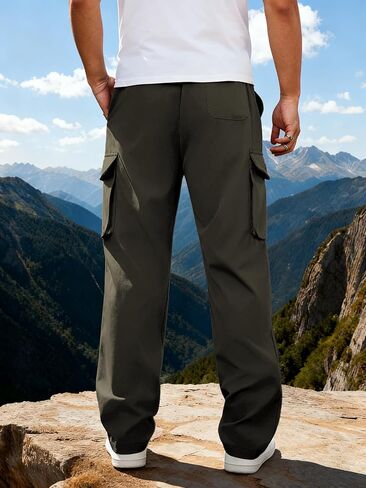 Men's Lightweight Cargo Pants Elastic Drawstring Casual Relaxed Fit Tapered Pants Multi Pockets S-3XL in Saudi Arabia