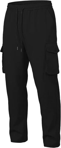 Men's Lightweight Cargo Pants Elastic Drawstring Casual Relaxed Fit Tapered Pants Multi Pockets S-3XL in Saudi Arabia